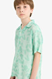 Erkek Çocuk Oversize Geniş Kalıp Polo Yaka Floral Viskon Kısa Kollu Gömlek