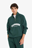 Boxy Fit Dik Yaka Fermuarlı Baskılı Sweatshirt 