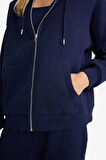 Relax Fit Kapüşonlu Basic Düz Kalın Fermuarlı Sweatshirt