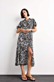 Desenli Kısa Kollu Midi Elbise