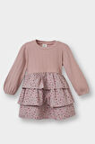 Kız Bebek Çiçekli Uzun Kollu Fitilli Kaşkorse Elbise