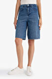 Yüksek Bel Jean Bermuda Şort