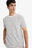 Regular Fit Bisiklet Yaka Çizgili Kısa Kollu Tişört