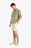 Regular Fit Dokulu Bermuda Şort
