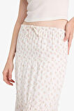 Floral Yüksek Bel Pamuk Astarlı Maxi Etek