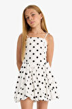 Kız Çocuk Askılı Puantiyeli Poplin Elbise