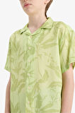 DeFacto Erkek Çocuk Oversize Geniş Kalıp Polo Yaka Desenli Viskon Kısa Kollu Gömlek F5673A825HSGN404