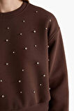 Boxy Fit Bisiklet Yaka İşlemeli Kalın Sweatshirt Kumaşı Sweatshirt
