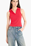 Slim Fit Dar Kesim Polo Yaka Ribana Atlet