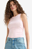 Fitted Bisiklet Yaka Basic Düz Ribana Beyaz  Atlet