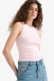 Fitted Bisiklet Yaka Basic Düz Ribana Beyaz  Atlet