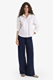 Wide Leg Cepli Yüksek Bel Standart Boy Keten Karışımlı Pantolon