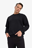 Relax Fit Bisiklet Yaka Kalın İçi Yumuşak Tüylü Basic Düz Sweatshirt