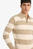 Standart Fit Polo Yaka Düğmeli Renk Bloklu Triko Kazak