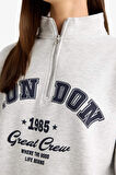 Overshirt Fit Yarım Fermuarlı Baskılı Kalın Kumaş Sweatshirt
