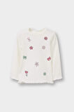 Kız Bebek Bisiklet Yaka Desenli Uzun Kollu Tişört