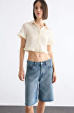 Crop Kısa Kollu Beyaz Gömlek