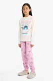 Kız Çocuk Disney Lilo & Stitch Pijama Takımı Uzun Kollu Üst Uzun Alt