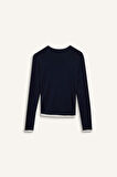 Slim Fit Dar Kesim Bisiklet Yaka Ribana Uzun Kollu Tişört