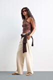 Wide Leg Fermuarlı Yüksek Bel Standart Boy Pantolon