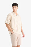 Oversize Geniş Kalıp Polo Yaka Çizgili Kısa Kollu Gömlek