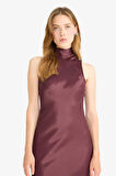 Regular Fit Saten Kolsuz Maxi Elbise