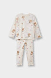 Kız Bebek Pijama Takımı Ayı Baskılı Uzun Kollu Fitilli Kaşkorse Üst Uzun Alt