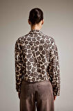 Leopar Desenli Düğmeli Jean Ceket
