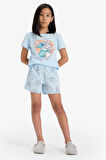 Kız Çocuk Disney Lilo & Stitch Pijama Takımı Kısa Kollu Üst Şort