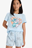 Kız Çocuk Disney Lilo & Stitch Pijama Takımı Kısa Kollu Üst Şort