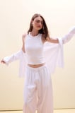 Oversıze Pijama Yaka Keten Karışımlı Uzun Kollu Pembe Gömlek