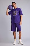 DeFacto NBA Los Angeles Lakers Lisanslı Overshırt Fıt Kısa Kollu Mor Tişört H3395AX26SMPR299