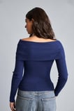 Fitted Omzu Açık Katlamalı Yakalı Fitilli Triko Basic Kazak