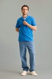 %100 Pamuk Slim Fit Dar Kesim Polo Yaka Nakışlı Kısa Kollu Tişört
