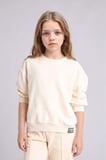 Relax Fıt Bisiklet Yaka Ecru Sweatshirt Kız Çocuk