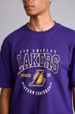 DeFacto NBA Los Angeles Lakers Lisanslı Overshırt Fıt Kısa Kollu Mor Tişört H3395AX26SMPR299
