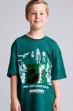DeFacto Minecraft Lisanslı Oversıze 3D Baskılı Bisiklet Yaka Kısa Kollu Yeşil Tişört Erkek Çocuk H8262A826HSGN516