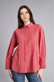 DeFacto Relax Fıt Kareli Kırışık Dokulu Kumaş Uzun Kollu Kırmızı Tunik H4730AX26SMRD172