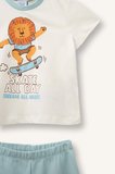 DeFacto %100 Pamuk Hayvan Baskılı 2'li Pijama Açık Mavi Takımı Erkek Bebek H4028A526HSGN1093