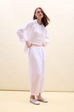 Barrel Fıt Beli Lastikli Esnek Bantlı Paça Bilek Boy Keten Karışımlı Pantolon