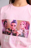 DeFacto Kpop - Demon Hunters Lisanslı Oversıze Bisiklet Yaka Kısa Kollu Açık Pembe Tişört Kız Çocuk H9629A826AUPN693