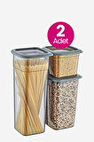 Smartware 2'Li Set Skali Kare Saklama Kabı Antrasit (2'şer adet 740 ml, 1440 ml, 2350 ml)