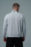 George Phoenix Daily Core - Gri Melanj Yarım Fermuarlı Pamuklu Erkek Oversize Sweatshirt
