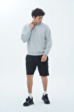George Phoenix Daily Core - Gri Melanj Yarım Fermuarlı Pamuklu Erkek Oversize Sweatshirt