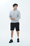 George Phoenix Daily Core - Gri Melanj Yarım Fermuarlı Pamuklu Erkek Oversize Sweatshirt