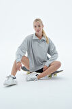 George Phoenix Daily Core - Gri Melanj Oversize Yarım Fermuarlı Sweatshirt