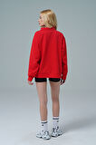 Daily Core - Kırmızı Oversize Yarım Fermuarlı Sweatshirt