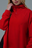 Daily Core - Kırmızı Oversize Yarım Fermuarlı Sweatshirt