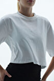 George Phoenix Pure Comfort - Beyaz Rahat Kesim %100 Pamuklu Basic Crop Tişört