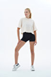 George Phoenix Pure Comfort - Bej Rahat Kesim %100 Pamuklu Basic Crop Tişört